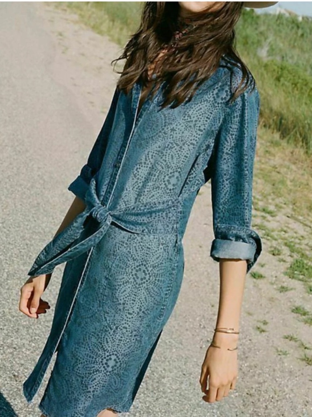Anthropologie Cloth & Stone Printed Chambray Dress  XS